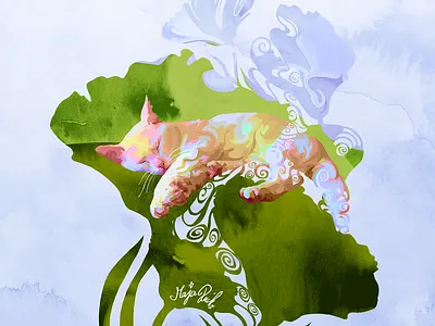 sleepy cat animal animals botanic botanical art branding by maja pučko cat cats design graphic design illustration