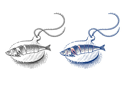 Illustration for Flaum herring package engraving etching illustration label logo pen and ink vector engraving woodcut