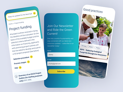 Responsive mobile for NGO accessibility climate colorful design education energy environment europe financing gradient green design mobile newsletter ngo non profit organization responsive teaser ui ux