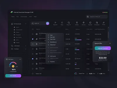 IDM Internet Download Manager UI Redesign clean creative design dark dark theme download file file management file manager idm idm redesign interface internet internet download manager isometric manager redesign ui ui kit ux winsows app
