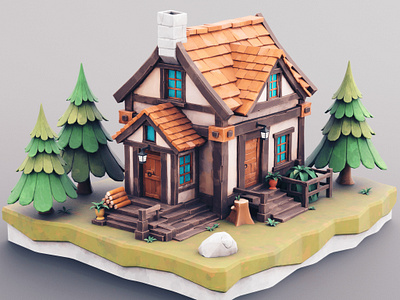 Small Cottage 01 cottage stylized wooden