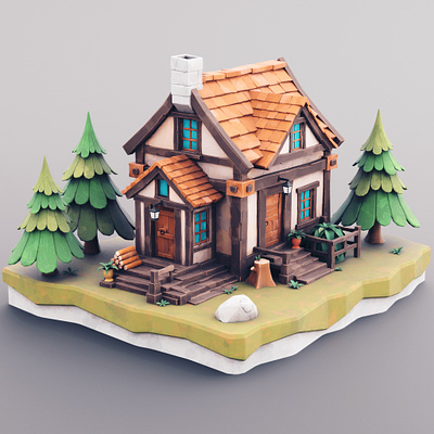 Small Cottage 01 cottage stylized wooden