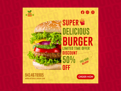 Social Media Post- Food adv branding burger design discount fries gradient graphic design illustration post poster social media vector