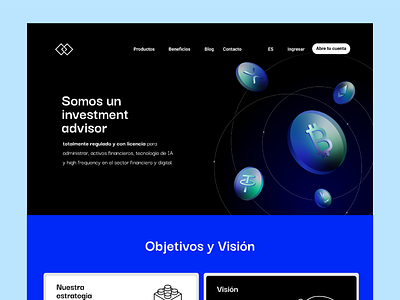 Web design: Landing for an investment platform crypto finance fintech header hero banner landing page ui