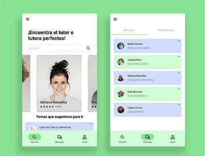 Tutor finder app app design edtech education home interface messages mobile notifications ui