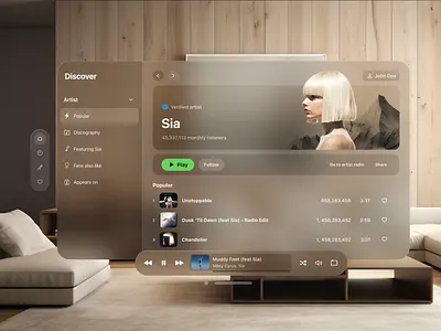 Spotify for visionOS artist music playback spatial spatial ui spotify ui design visionos visual design
