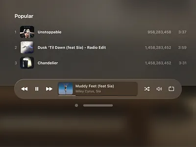 Playback Controls for Spatial Spotify UI apple glassui playlist spatial design spatial ui spotify ui design uicontrols visionos visual design