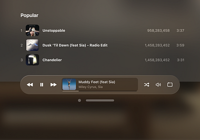 Playback Controls for Spatial Spotify UI apple glassui playlist spatial design spatial ui spotify ui design uicontrols visionos visual design