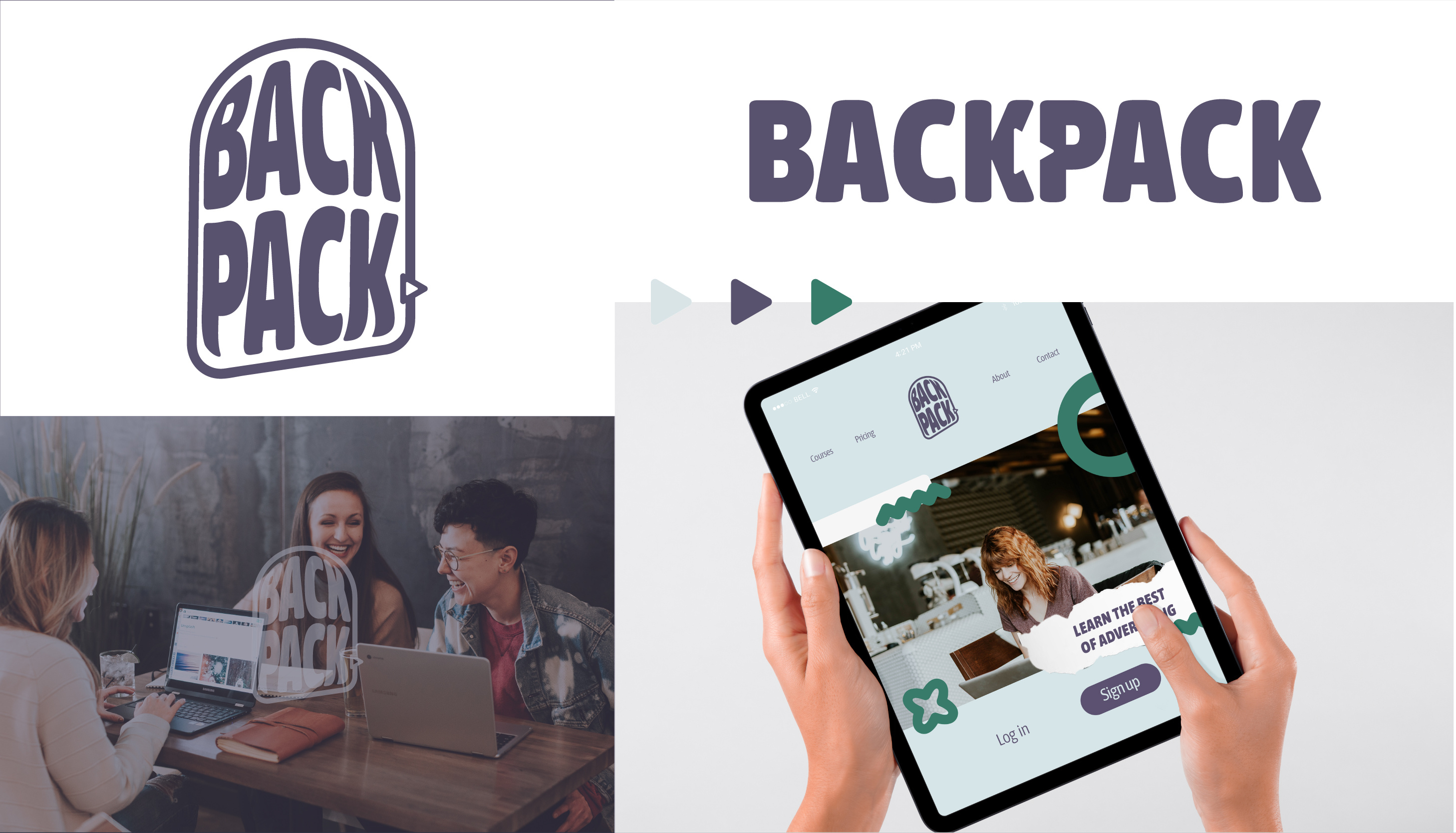 BACKPACK - Logo and visual identity brand identity branding courses design education graphic design illustration logo online visual identity