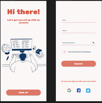 Sign up form Mobile app design ui ux vector