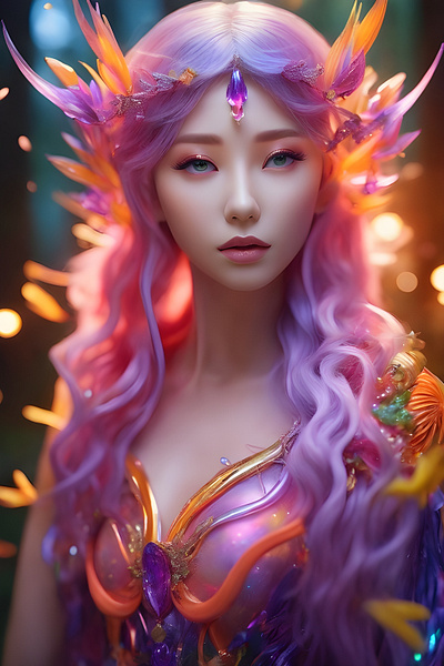 Fairy Princess By Grace Soeprapto ai artwork beautiful colourful design fairy fantasy illustration magical princess purple hair rainbow woman