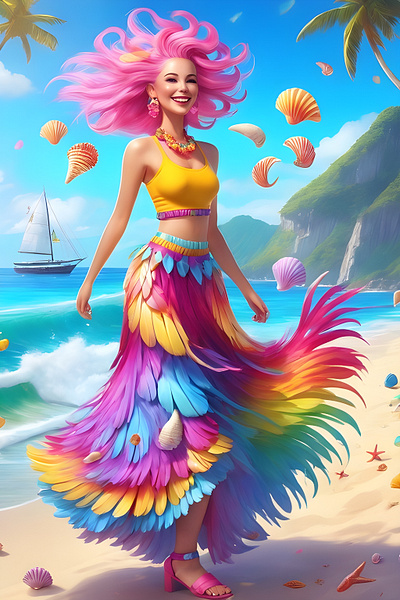 Summer Fun By Grace Soeprapto animation artwork beach cheerful colourful fantasy fun happy holiday illustration smile summer