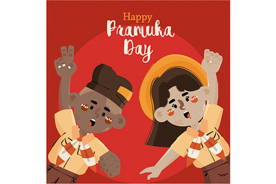 Cartoon Pramuka Day Illustration army camp day event illustration indonesia national pramuka school scout uniform vector