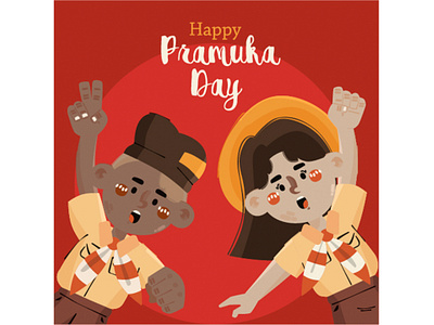 Cartoon Pramuka Day Illustration army camp day event illustration indonesia national pramuka school scout uniform vector