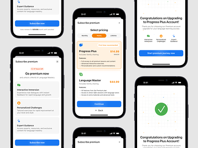 Language Learning App : Subscribe Premium User education flow language learning learning mobile app pay payment plan premium pricing subscribe ui design uiuxdesign upgrade