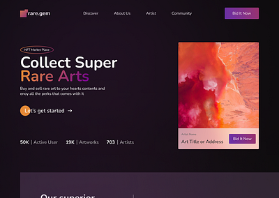 NFT Market Place Landing Page designer landing page ui nft market place ui nft ui product designer ui ui design ui designer uiux ux designer web designer web3 web3 designer website