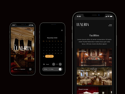 Luxuria - Elegant & Luxurious Hotel Website Design black booking elegant expensive gold hotel luxury maroon mobile ui ui design web design website
