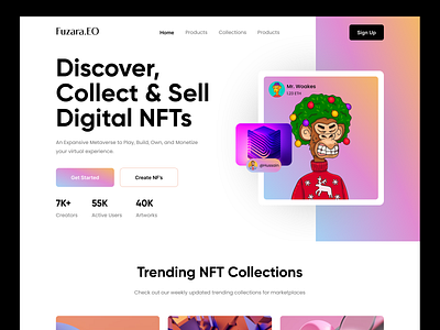 NFT Landing Page Design header header design header ui landing page nft nft marketplace nftlanding page ui design web design