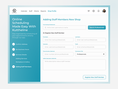 Kuttheline - Adding Staff app design ui ux web