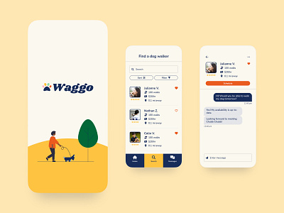 Waggo - Dog Walking App dog walking flat illustration mobile app product design ui ux