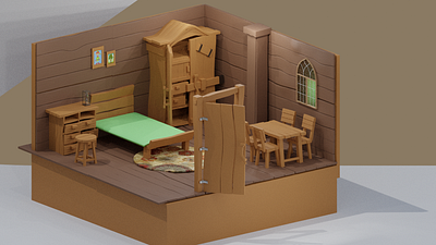 3d room old style for games and animations 3d
