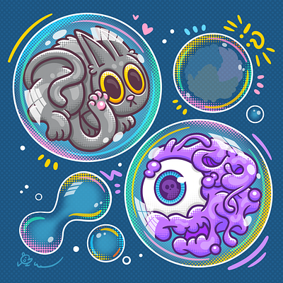 Bubble Space - Mutant Purple & 😺 bubble character cute illustration procreate