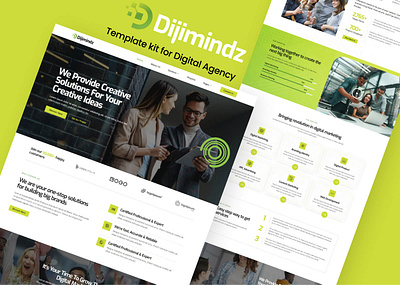 Dijimindz - Creative Digital Agency Elementor Template Kit black business company company profile creative design digital digital agency digital minds elementor elementor free green inspiration modern portfolio technology template kit themes ui ux design web design