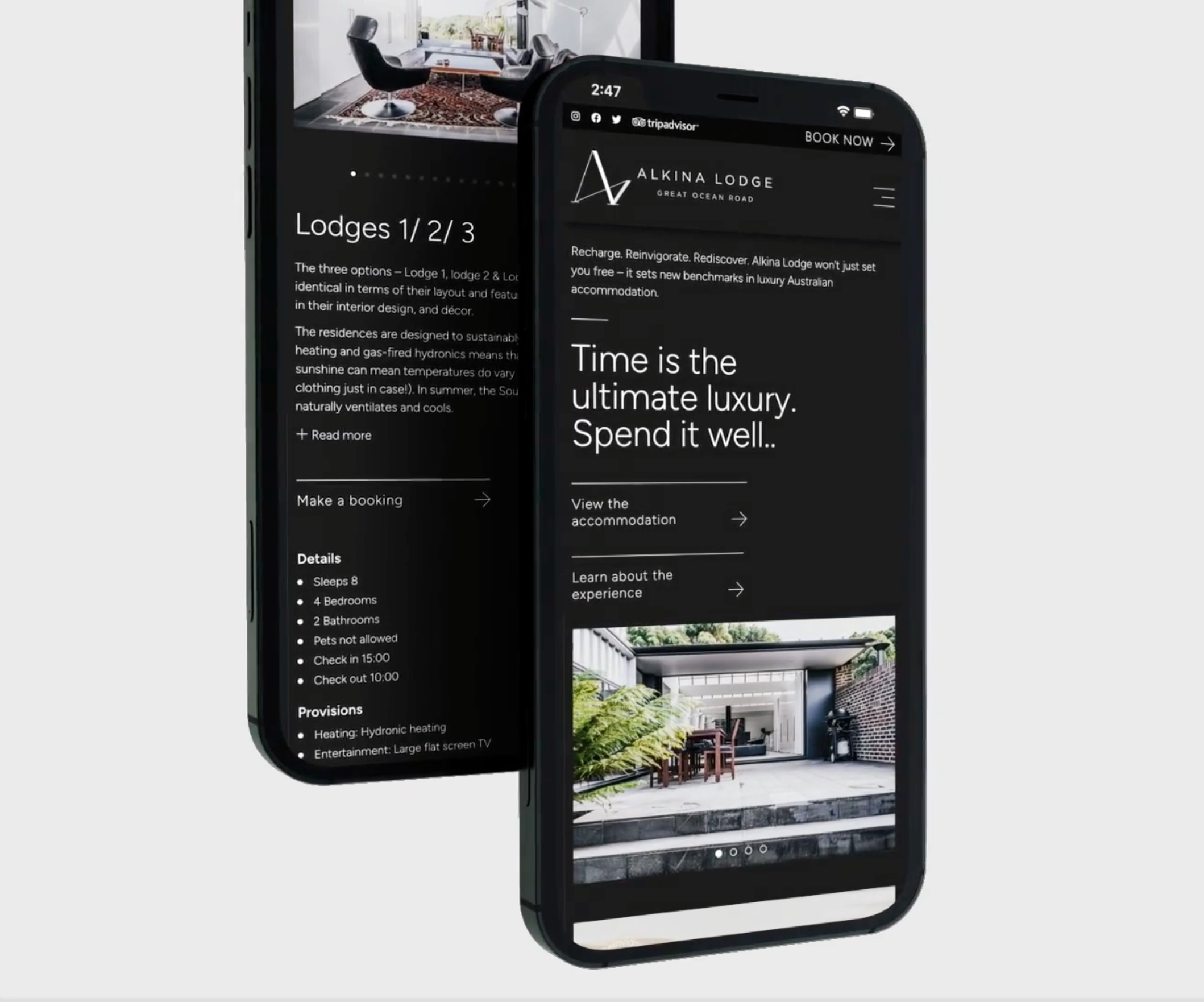 Alkina Lodge Website Design animation blackui blackwebsite darkui darkwebsite digitaldesign motion graphics ui ux webdevelopment websitedesign