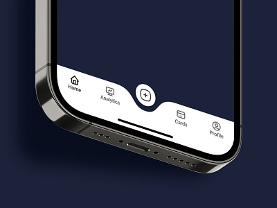 Tab Bar with FAB 2d actions analytics app bar button cards clean design fab finance floating action button home minimal mobile profile tab tab bar ui ux