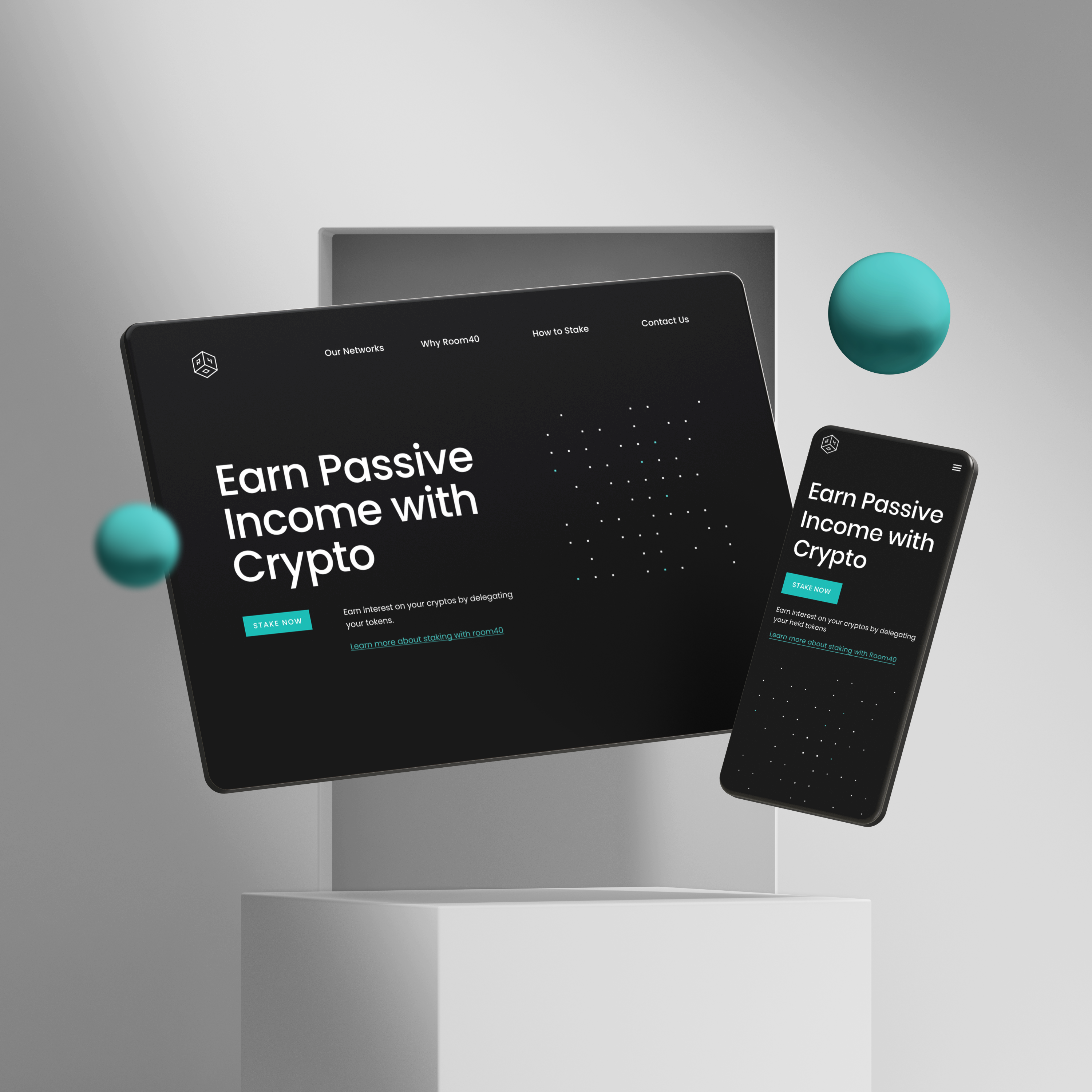 Room40 animation blockchain crypto dark mode design landing page motion graphics responsive web ui web