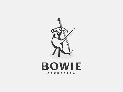 Bowie Orchestra bulldog cello classical music illustration minimal simple logo