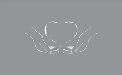 Heart on hands, vector illustration. outline