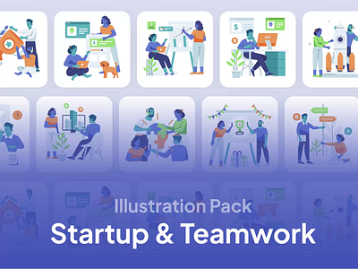 Startup & Teamwork Illustration Pack business character company design header hero illustration illustration landing page startup team teamwork ui website