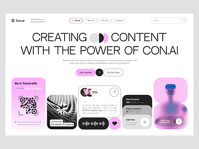Con.ai - AI resource for content creation 3d ai content design lending page ui ux web design website