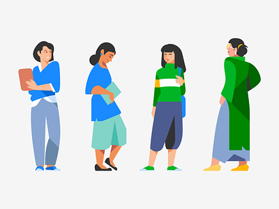 Simple Characters action activity character daily diversity exploration fashion flat design illustration outfit pose style vector women work