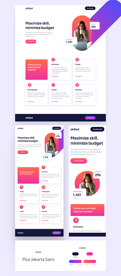 Skilled E-Learning Landing page design figma landing page ui ux