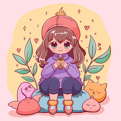 Cute and cozy illustration 🩷 character design design digital art graphic design illustration procreate