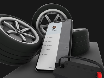 Sideroad assistance - Side Navigation 3d animation battery bmw car car app dark ui design ecommerce free ui kit george samuel illustration interaction landing page mockup side menu side navigation tesla tire ui