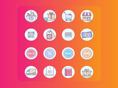 16 Shopping Modern Vector Colorful Icons Set internet