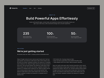 FlutterViz About Page about about page dark about page flutter flutter design flutter landing page landing page