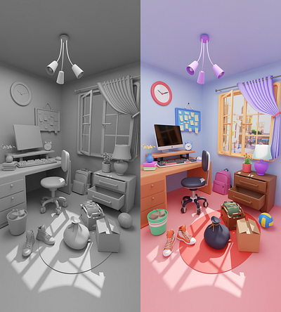 Messy Room 3D Illustration 3d animation blender design game hajialmas illustration interior maya minimal portrait render room