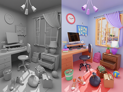 Messy Room 3D Illustration 3d animation blender design game hajialmas illustration interior maya minimal portrait render room