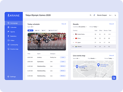 Web App for Tokyo Olympic Games application blue dashboard design design system minimalistic mono monochrome olympic games sport ui ux ux design web app webdesign