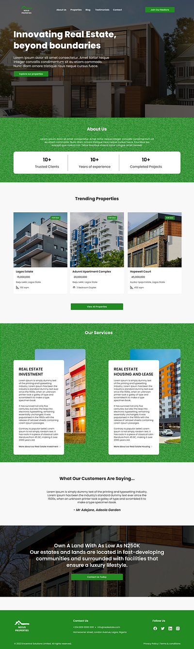 Nexus Properties design homepage landing page properties real estate ui ui design uidesign uiux