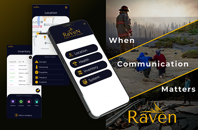 Raven - Emergency Response App brand identity branding design graphic design logo marketing product design ui user research ux