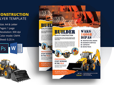 Construction Company Flyer building construction construction ad construction business construction company construction flyer construction proposal electrical engineering flyer house building interior design maintenance ms word multipurpose photoshop template plumbing real estate company render tower