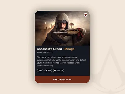 Assassin's Creed Pre order card UI uidesign