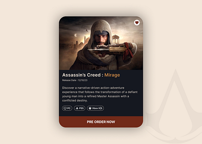 Assassin's Creed Pre order card UI uidesign
