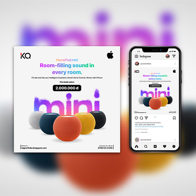 Homepod Mini Advertisement Social Media Post Template design facebook graphic design homepod apple homepod mini illustration instagram kqdesigner kqfreelancer social post speaker vector