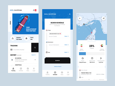 Reel Shipping - Freight APP🚢 app cargo cold logistic design filter form freight location logistic service map mobile multimodal schedule ship shipping trend truck ui uidesign uiux